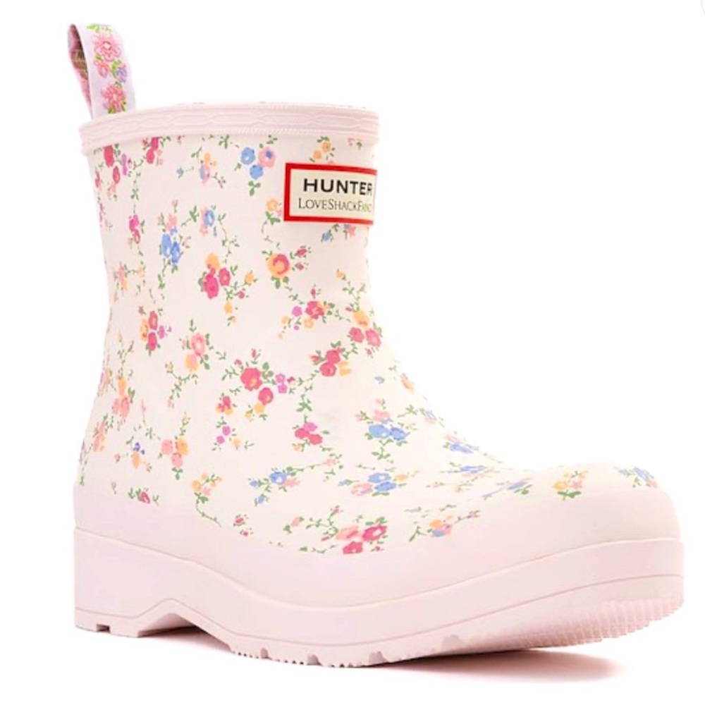 Hunter Pink Floral Ankle Boots